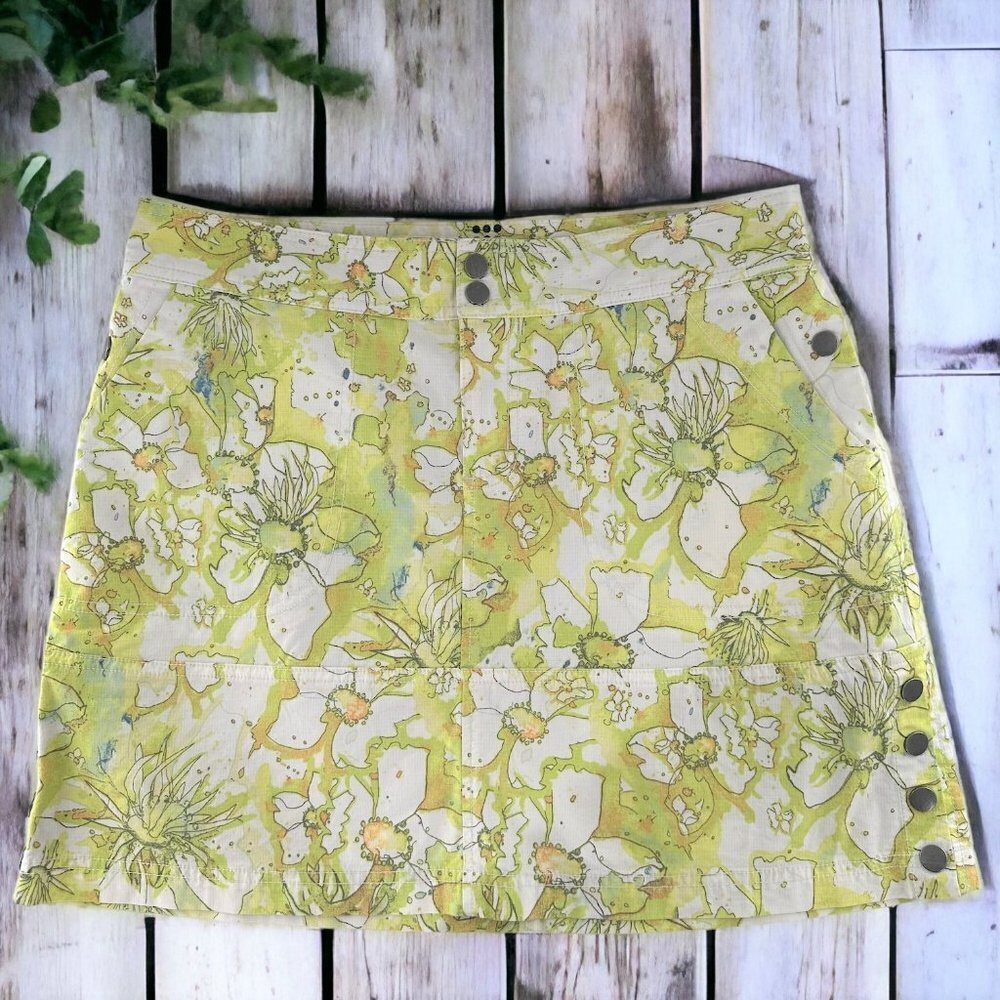 TITLE NINE Brash Green Floral Daisy Print Stretch Cotton Skirt Size 6